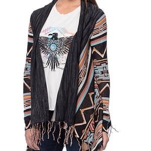 Billabong women’s boho fringe sweater Sz L